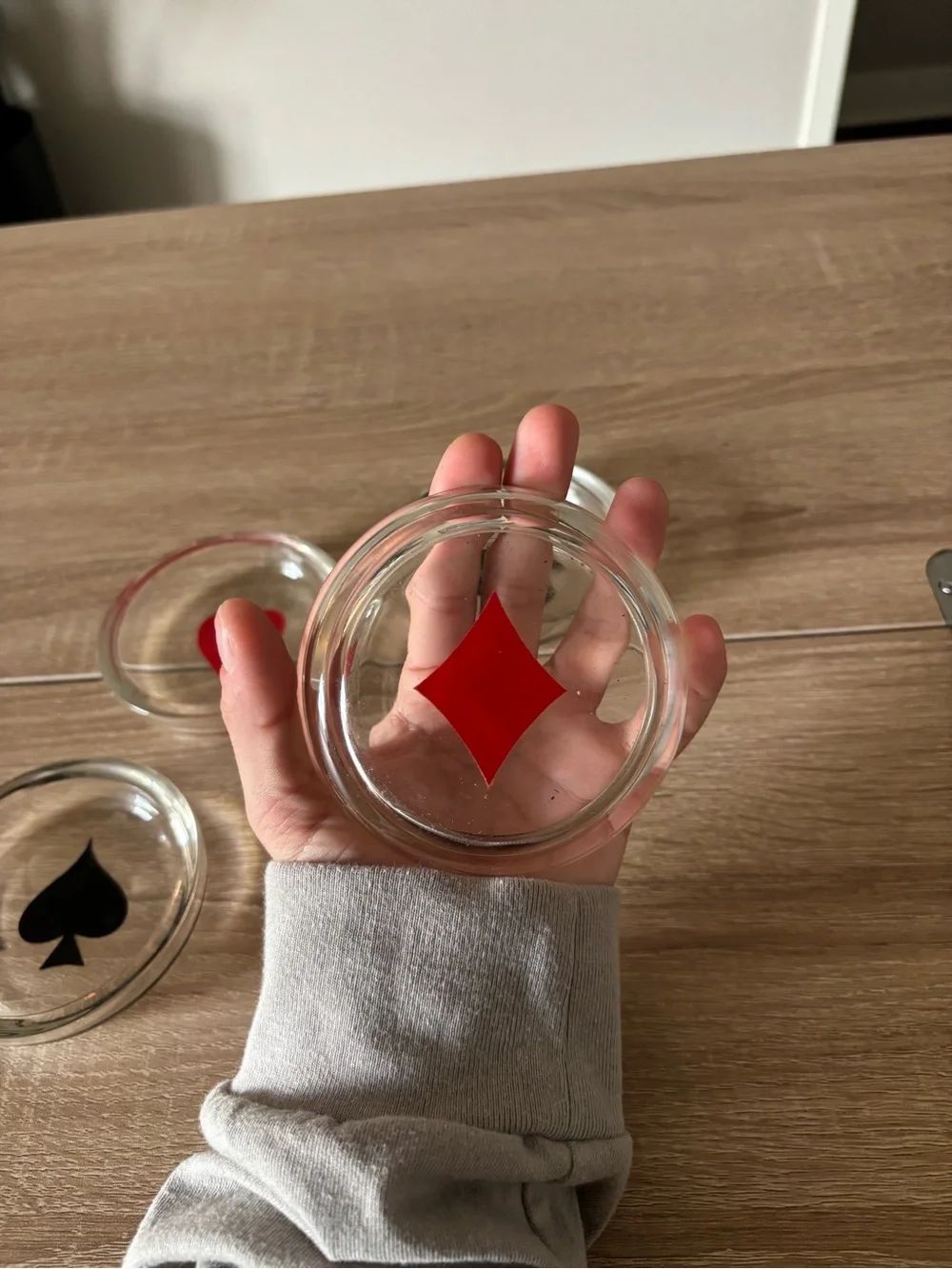 Set of 4 - Vintage Glass Coasters with Card Suit Designs - Red & Black